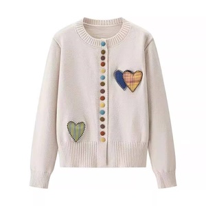 Plus Size Women's Knit <b>Cardigan</b> with <b>Heart</b>-Shaped Color Buttons Round Neck Loose Fit Sweater - Product Image 4