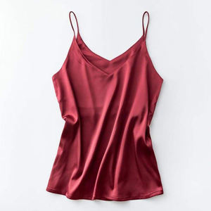 wholesale supplier Women's Black <b>Silk</b> <b>Camisole</b> V-Neck Sleeveless Satin Top Elegant Regular Length embroidered logo vest high - Product Image 5