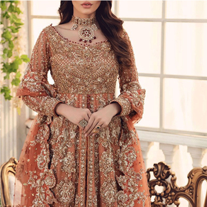 Robe de mariée pakistanaise longue, grande taille, dos illusion, style lehenga, pour le jour du mariage, en gros - Product Image 5