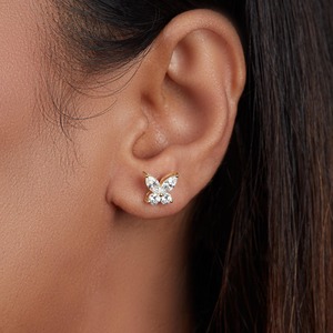 Elegantes Pendientes de Oro Blanco de 14K con Diseño de Mariposa y Racimo de Diamantes, 1.25 Ct, Diamante Cultivado en Laboratorio con Corte Marquesa, 8 Piedras, Joyería para Bodas y Uso Diario para Mujer - Product Image 5