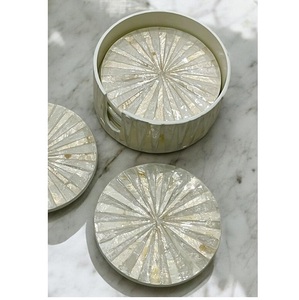 Posavasos con Incrustaciones de Madreperla con Acabado Brillante Vintage, Posavasos con Incrustaciones de Conchas en Mosaico, Juego de Posavasos Elegantes y Únicos para Decoración de Mesa de Alta Gama - Product Image 2