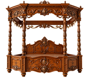 Cama de Madera Tallada Estilo Barroco Vintage, Cama de Cuatro Postes de Madera de Teca de Lujo, Cama King Size, Juego de Dormitorio Maharaja de Madera Sólida, USA - Product Image 2