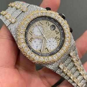 Montre de luxe en quartz Moissanite de laboratoire. Bracelet personnalisé en acier inoxydable antique 22 mm, cadran 46 mm, chronographe Hip-Hop pour homme, avec affichage jour/date - Product Image 2