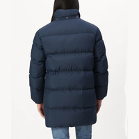 Veste d'hiver unisexe en duvet bleu marine à capuche longue avec poches zippées, vente en gros OEM, sur mesure