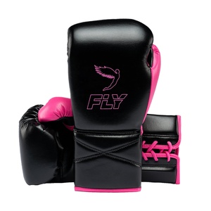 Latest Model <b>Lace</b> up X Line Fly Black and <b>Pink</b> Boxing Gloves High Quality Kickboxing Competition Genuine Leather Professional - Product Image 1