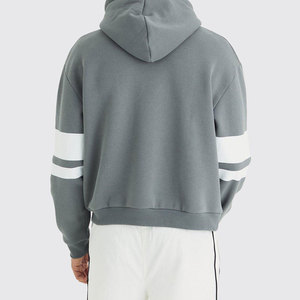 Sudadera con capucha extragrande gris para hombre con estampado de letras ET blancas y rayas en las mangas, estilo casual, de algodón, tejido French Terry. - Product Image 3