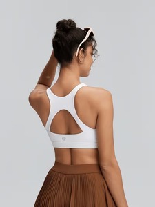 Women Keyhole Back Sports Bra Scoop <b>Neck</b> Workout Yoga Crop Top Teardrop Cutout Fitness Gym Tank Removable <b>Pads</b> Activewear - Product Image 2