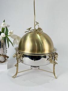 Luxury Round Chafing Dish with Dome Lid Metal <b>Buffet</b> Food Warmer Catering <b>Server</b> for Hotels Restaurants Events - Product Image 1