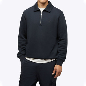 Sweat-shirt tricoté bleu marine pour homme, coupe classique, col rabattu, style décontracté automne, couleur unie, logo frontal - Product Image 3