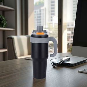 Custom Logo Stainless Steel <b>Insulated</b> Drinking Thermal Coffee <b>Mug</b> 40oz 2-in-1 Lid and Straw with Handle - Product Image 3