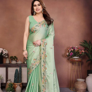 Customized Size Silk Saree with Embroidery Diamond Work All-Season Casual Wear Salwar Model Fancy Silk Rayon Viscose - Product Image 1