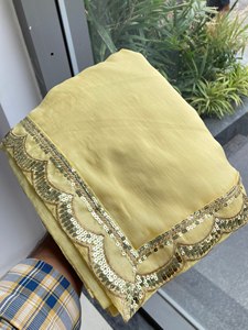 ผ้าส่าหรีสีเหลืองเนยปักเลื่อมสำหรับผู้หญิง พร้อมเสื้อออกแบบสำหรับงานปาร์ตี้ งานแต่งงาน ผ้าส่าหรีแบบดั้งเดิม ขายส่ง - Product Image 5