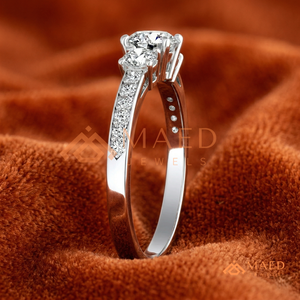 Classic Three <b>Stone</b> 925 Sterling Silver Ring | Round Brilliant Cut Engagement Ring | Pavé Set Side <b>Stone</b> Promise Ring - Product Image 2