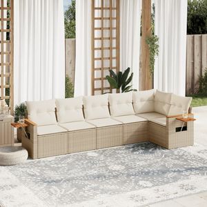 Set Divano da Giardino Beige in Rattan per Esterni con Cuscini Design Contemporaneo - Product Image 1