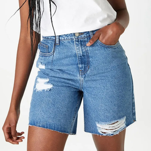 Low moq cotton denim shorts women stretch shorts breathable summer casual bulk order supplier factory - Product Image 1