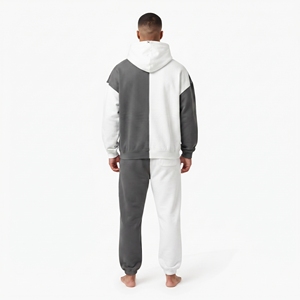 Conjunto de chándal de algodón grueso personalizado para hombre, de dos tonos, con sudadera con capucha de hombros caídos de corte holgado y bloques de color - Product Image 5