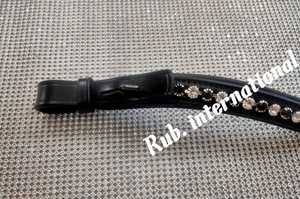 Bande de sourcils de cheval en cuir noir et marron de haute qualité avec conception de pierre d'argent noir cristal produit de cheval élégant confortable - Product Image 3