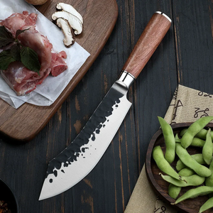 Couteau Santoku forgé à la main, lame de 8 pouces, acier à haute teneur en carbone, couteau de cuisine japonais ultra-affûté pour couper la viande et les légumes - Product Image 4
