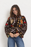 Veste bomber en tricot brodée à la main avec des motifs floraux Suzani |   Velours indien bohème |   Réversible et écologique |   Laine de nylon du Rajasthan