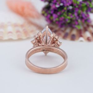 Gold Plated 925 <b>Silver</b> Classic Women's Wedding <b>Ring</b> <b>Set</b> with Marquise Cut Moissanite Side Accent Prong Setting Trendy Resizable - Product Image 3