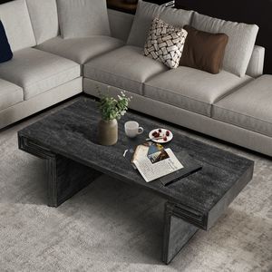 Tavolino da Caffè Americano Vintage in Legno Recuperato di Alta Qualità, Design Rettangolare a Due Livelli in Stile Industriale Rustico - Product Image 4