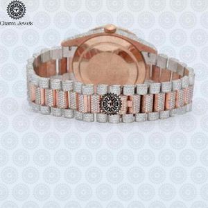 Montre de luxe pour homme Charm_Jewels en acier inoxydable, incrustée de diamants, mouvement mécanique analogique, boîtier de 40 mm, verre du cadran, date automatique - Product Image 4
