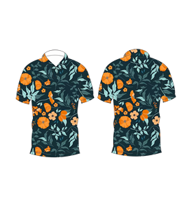 Polo à imprimé floral pour hommes, manches courtes, décontracté, mode estivale, bleu foncé, motif de fleurs orange - Product Image 6