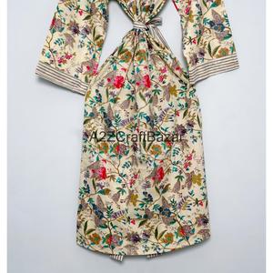 Bata Kimono Floral 100% Algodón para Mujer, Talla Única, con Forro Frontal, Cuello en V, Cierre con Cordón, Larga, para Invierno/Primavera/Verano - Product Image 6