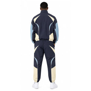 Survêtement pour homme bleu marine à blocs de couleur, manches longues, fermeture éclair, respirant, style sportif, pour l'automne, 100 % polyester, coupe classique - Product Image 3
