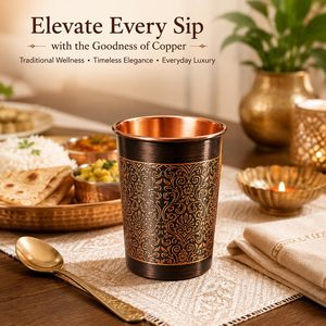 Vaso de Cobre Antiguo de Lujo, Hecho a Mano y Grabado, para Bienestar Ayurvédico y Gastronomía Fina, Vaso Tradicional para Bienestar - Product Image 6
