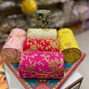 Exquisite Handcrafted Cylindrical Jewellery <b>Boxes</b> Set Intricate Golden Zari Embroidery Soft Padded Structure for Engraved - Product Image 1