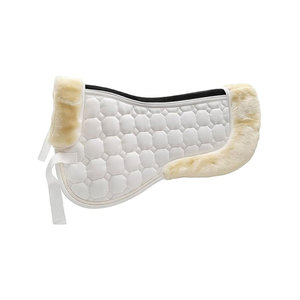 White Quilted Horse Saddle Pad With Sheepskin Trim <b>Equestrian</b> Riding Gear - Product Image 1