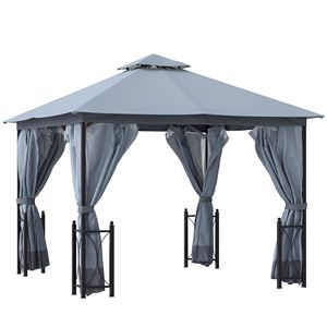 Gazebo 13x11 con Tetto a Doppia Ventilazione, Struttura in Alluminio, Ganci, 8 Fori di Drenaggio, Tende a Rete Rimovibili, Tettoia per Spazi Esterni - Product Image 1