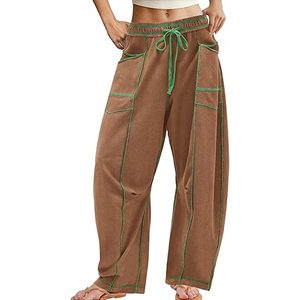 <b>Women</b> Oversized Cargo Sweatpants Wide Leg Joggers High Waist Drawstring Casual Streetwear <b>Lounge</b> Pants Flat 100% Cotton - Product Image 1