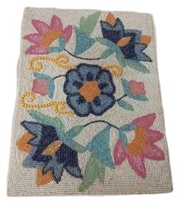 Colourful Embroidered Beadwork Table Mat in a Unique Garden Design Rectangular <b>Placemat</b> for Spring Summer Entertaining Outdoor - Product Image 1