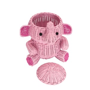 Decorative Pink <b>Elephant</b> Rattan Storage <b>Basket</b> with Cover Classroom Book Organizer Kids Toy Chest <b>Nursery</b> <b>Laundry</b> Bin - Product Image 4