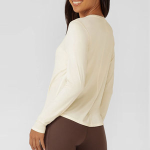 Fitness Curved Hem Yoga Shirt Women Slim Fit <b>Thumb</b> Hole <b>Cuffs</b> Workout Wear Breathable Summer Shirt Long Sleeve Quick Dry - Product Image 2