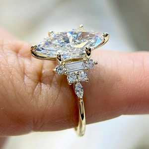 Bague de fiançailles vintage avec diamant de laboratoire de forme marquise de 3 carats - Certifiée IGI, or massif 14 carats - Product Image 3