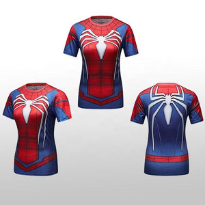 T-shirt de costume de super-héros Spider-Man pour femme, imprimé par transfert thermique, 100 % polyester/coton, coupe ajustée, anti-UV, respirant - Product Image 2