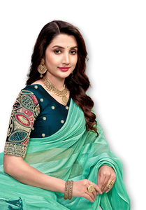 Elegante Assam Seda Verde Claro Ropa de Fiesta para Mujer Saree y Vestidos Estilo Indio 1BY2M En Stock - Product Image 2