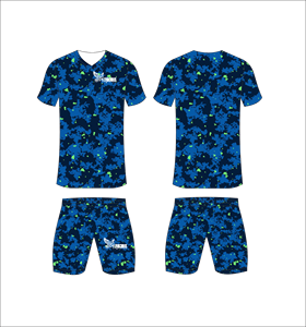 Conjunto de Camiseta y Pantalones Cortos de Fútbol Sublimados FEROCIOUS, Color Azul, Números de Equipo, Cuello Mao, Absorbe la Humedad, Transpirable, 100% Poliéster - Product Image 1