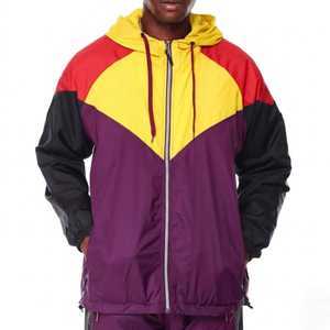 Mens Retro Color Block Hooded Windbreaker <b>Jacket</b> <b>Lightweight</b> Full Zip Streetwear Outdoor <b>Running</b> Sports <b>Jacket</b> - Product Image 1
