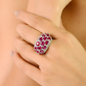 18K Solid Gold 6.65ct Ruby <b>Diamond</b> Cluster Cocktail Dome <b>Ring</b> - Product Image 1