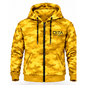 Custom Bright Yellow <b>Camo</b> Tracksuit Zip Up Hoodie with Drawstring <b>Jogger</b> Sweatpants Two Piece Athletic Outfit for <b>Men</b> and Women - Product Image 1