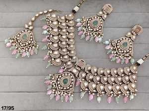 Ping Bling Kundan <b>Bridal</b> Necklace <b>Set</b> with Navy Blue Beaded Drops Statement Choker Earrings Maang Tikka Indian Wedding <b>Jewelry</b> - Product Image 2
