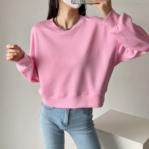 เสื้อสเวตเชิ้ตคอกลมผู้หญิง สีพื้น แขนยาว ผ้าถักผสมฝ้าย สวมใส่สบาย ระบายอากาศได้ดี ทรงปกติ - Product Image 3