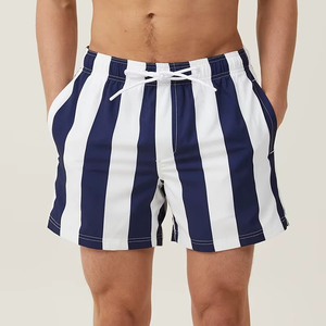 Shorts de Playa para Hombre, a Rayas, Transpirables, de Cintura Media, con Cordón Ajustable, de Secado Rápido, Casuales, de Poliéster, Personalizables - Product Image 1