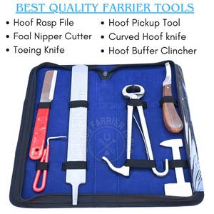 Kit d'outils de ferrage pour le soin des sabots avec pince à sabots pour poulains, couteau à sabots, polissoir à sabots, couteau à sabots courbé, râpe et pique-sabot - Product Image 2