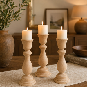 Rustic Wooden and <b>Glass</b> Votive Candle Holder Set Decorative Centerpiece Tabletop Candle Display Stand - Product Image 6