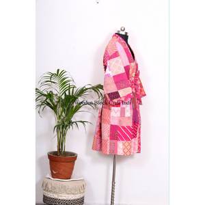 Kimono de Seda Hecho a Mano en India, Chaquetas Vintage para Mujer, Kimono con Parches, Vestido Largo de Noche, Kimono de Algodón - Product Image 5